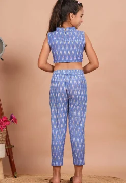 Ikat Printed Cotton Co-Ord Set in Light Blue