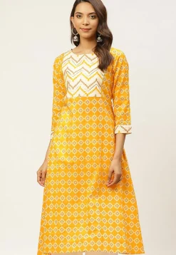 Ikat Printed Cotton Kurta in Yellow
