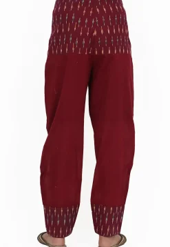 Ikat Printed Cotton Pant in Maroon