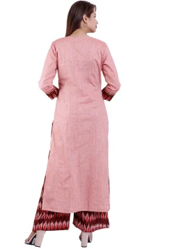 Ikat Printed Cotton Straight Kurta in Pink