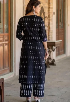 Ikat Printed Pure Cotton Pakistani Suit in Navy Blue