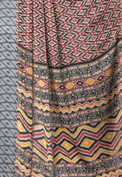 Ikat Printed Satin Chiffon Saree in Grey