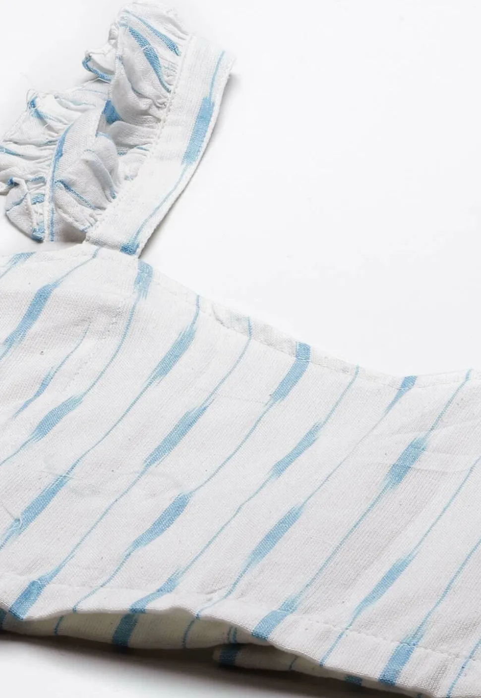 Ikat woven Cotton Frilled Strappy Blouse in Off White