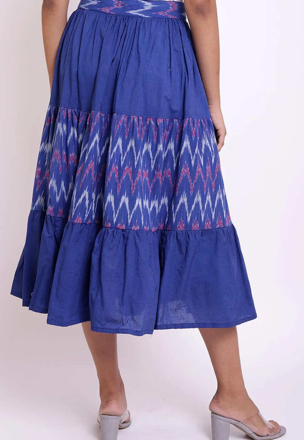 Ikat woven Cotton Front Open Skirt in Blue