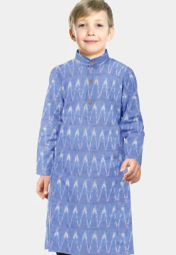 Ikat Woven Cotton Kurta in Light Blue