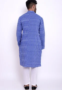 Ikat Woven Cotton Kurta Set in Blue
