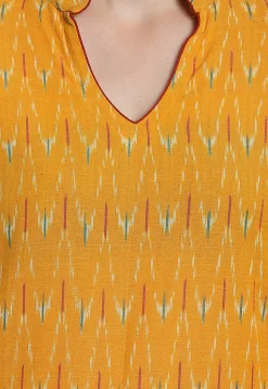 Ikat Woven Cotton Pakistani Suit in Mustard