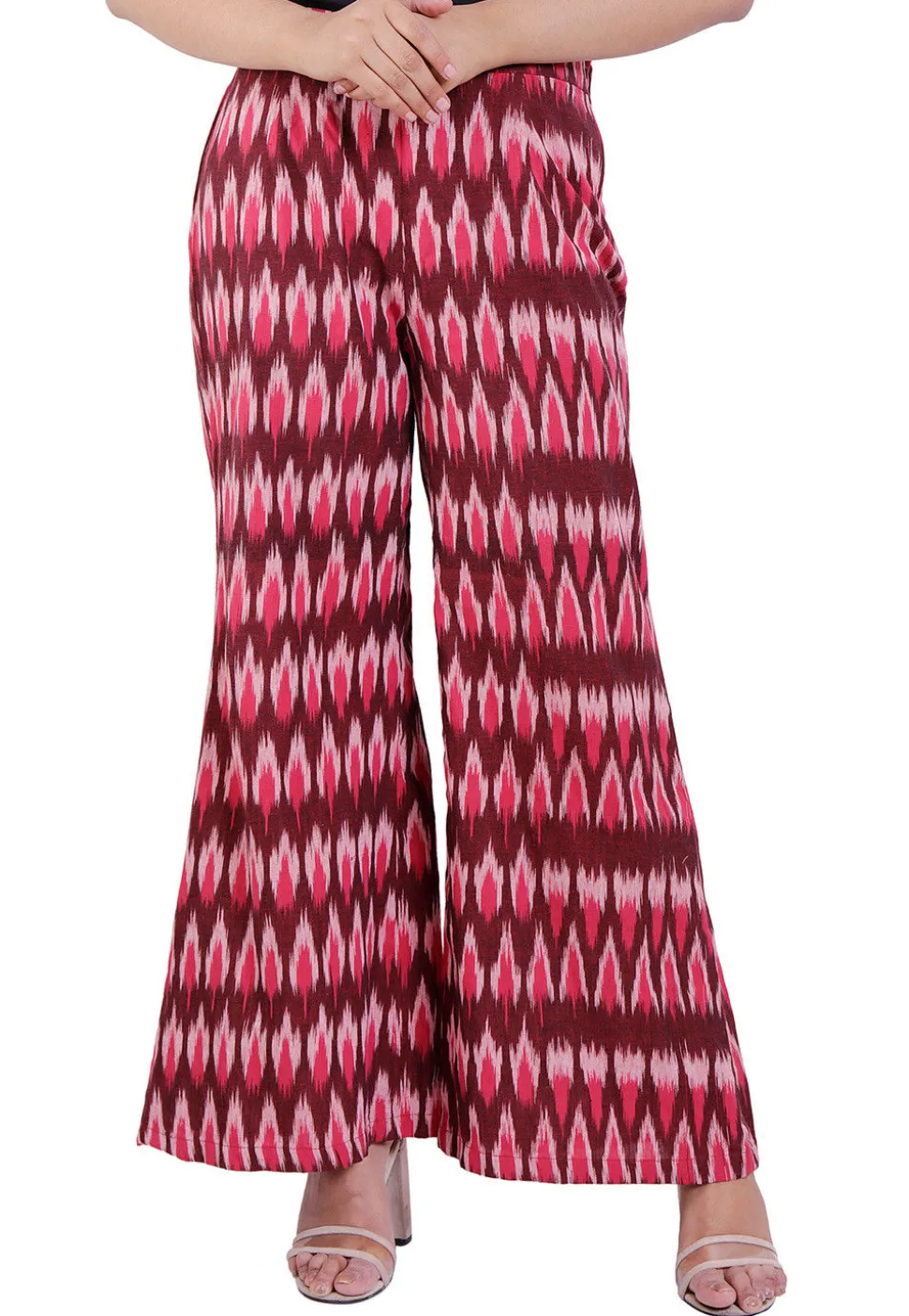 Ikat Woven Cotton Palazzo in Maroon
