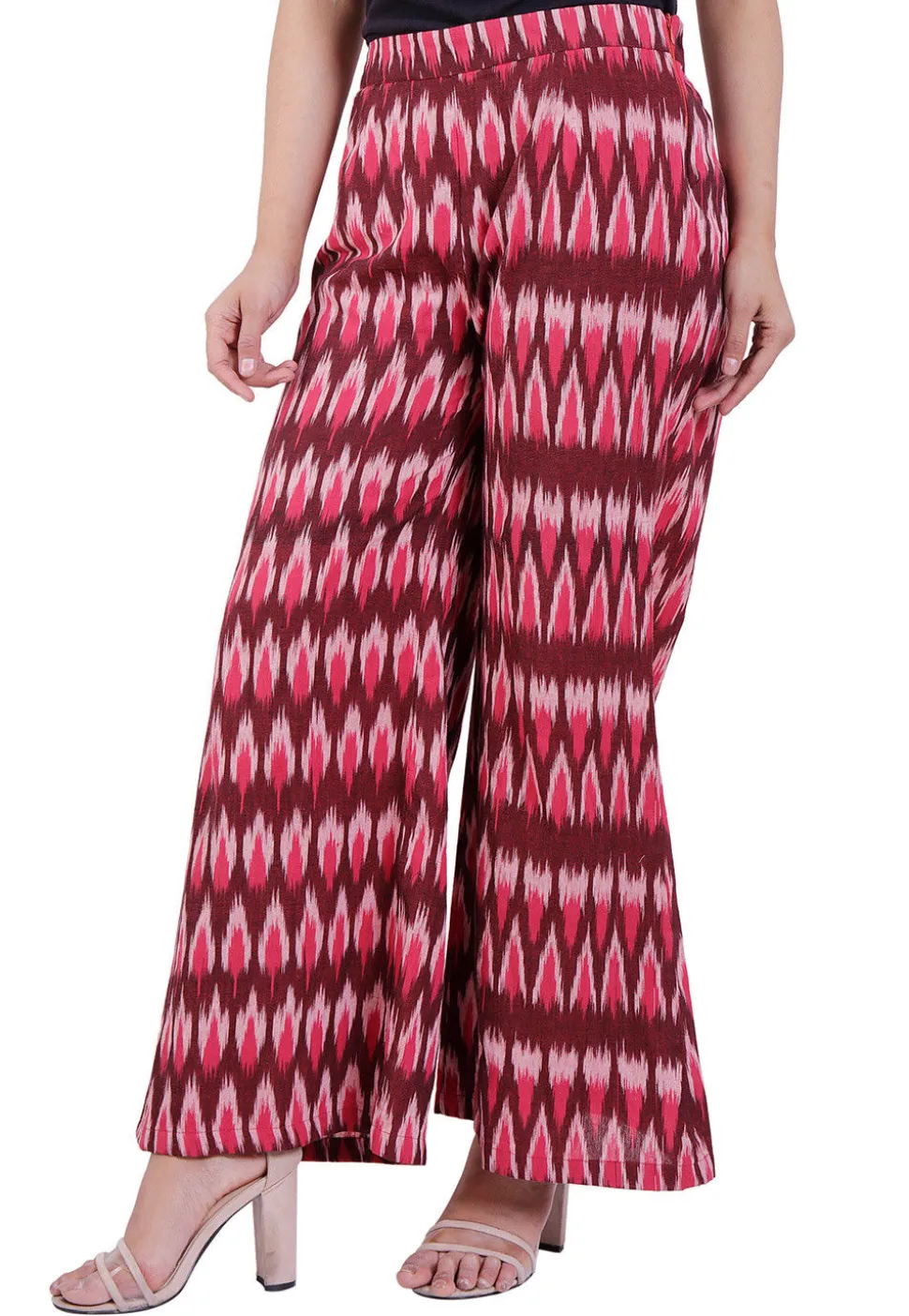 Ikat Woven Cotton Palazzo in Maroon