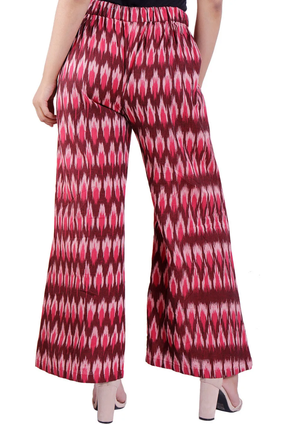 Ikat Woven Cotton Palazzo in Maroon