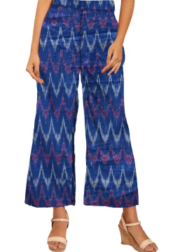 Ikat Woven Cotton Palazzo in Dark Blue