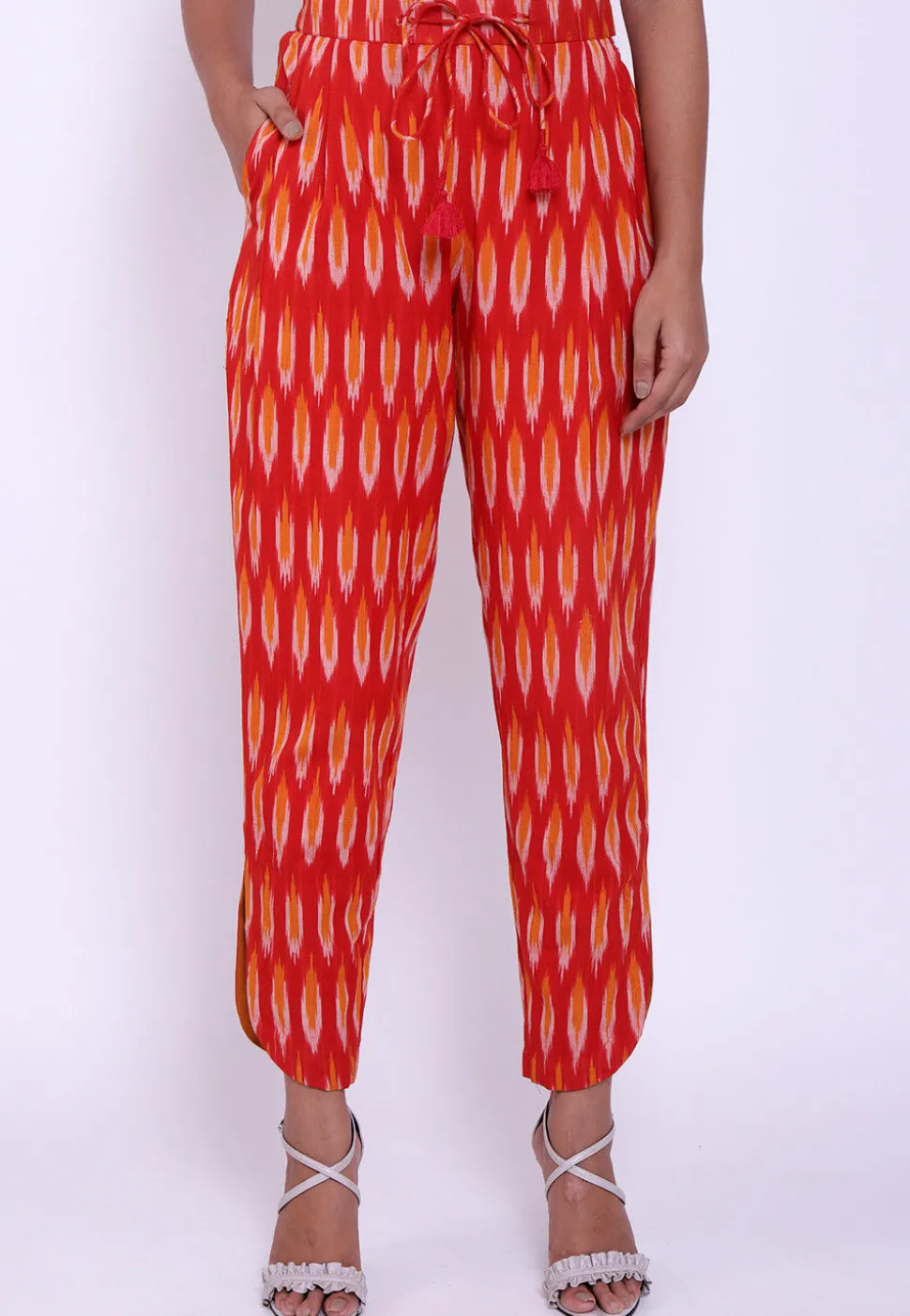 Ikat Woven Cotton Pant in Red