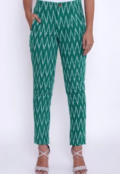 Ikat Woven Cotton Pant in Teal Green