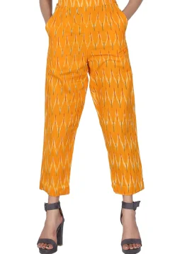 Ikat Woven Cotton Pant in Mustard