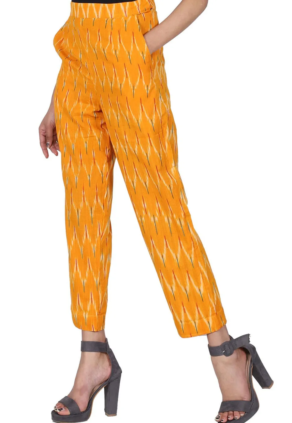 Ikat Woven Cotton Pant in Mustard