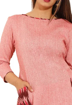 Ikat Woven Linen Cotton Pakistani Suit in Pink