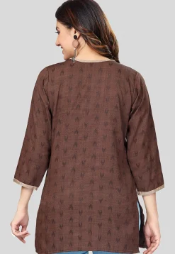 Ikat Woven Rayon Straight Kurti in Brown