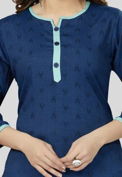 Ikat Woven Rayon Straight Kurti in Navy Blue