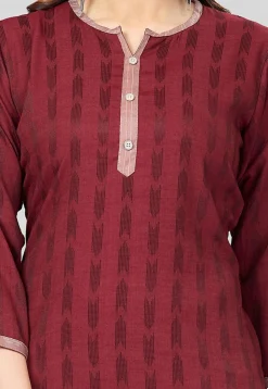 Ikat Woven Rayon Straight Kurti in Maroon