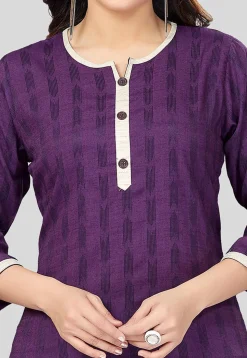Ikat Woven Rayon Straight Kurti in Purple