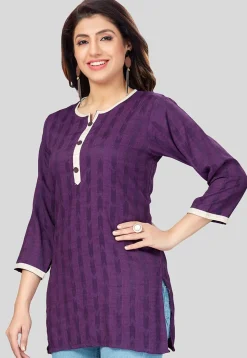 Ikat Woven Rayon Straight Kurti in Purple