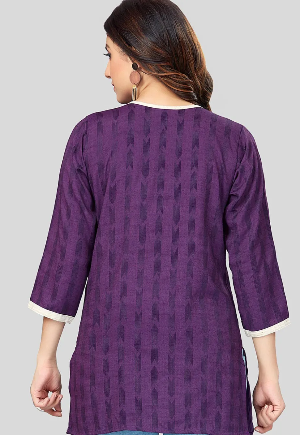 Ikat Woven Rayon Straight Kurti in Purple