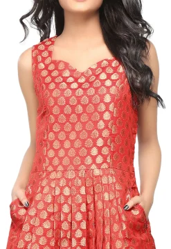 Jacquard Chanderi Silk Jacquard A Line Dress in Red