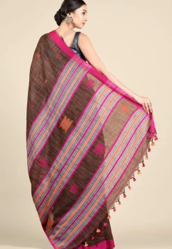 Jamdani Cotton Saree in Dark Brown