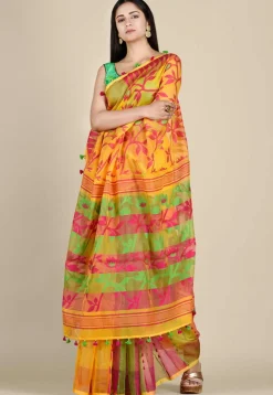 Jamdani Cotton Silk Saree in Yellow