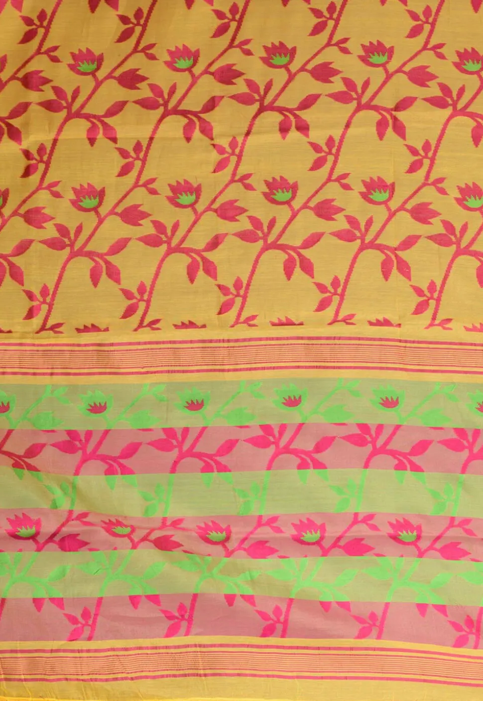 Jamdani Cotton Silk Saree in Yellow