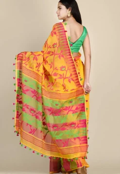 Jamdani Cotton Silk Saree in Yellow