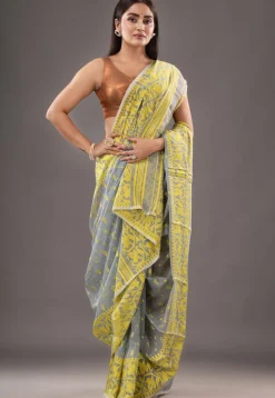 Jamdani Cotton Silk Saree in Grey