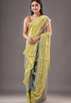 Jamdani Cotton Silk Saree in Grey