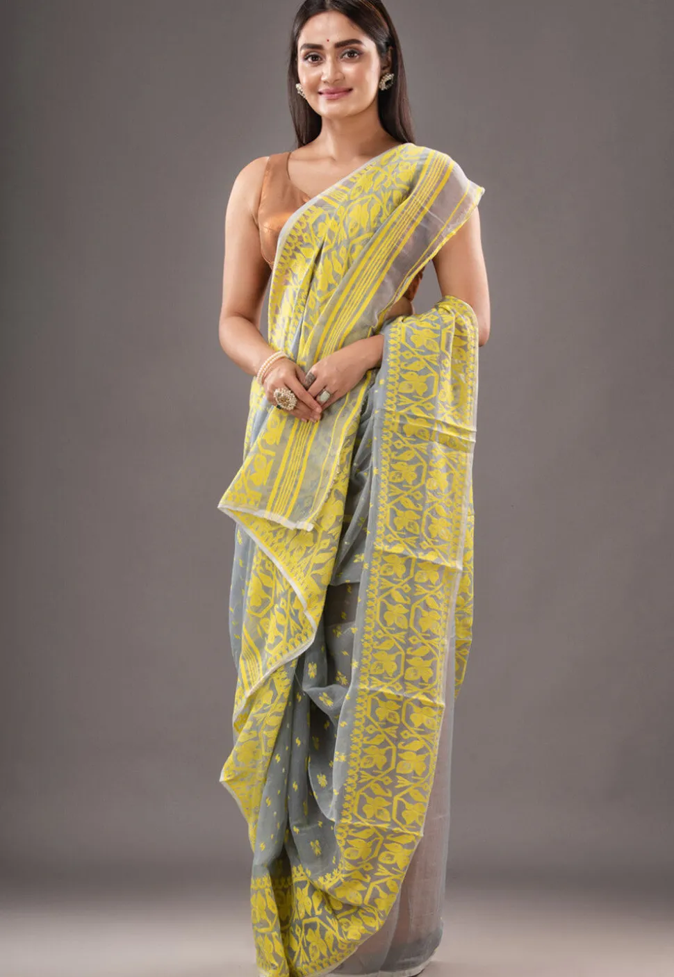 Jamdani Cotton Silk Saree in Grey