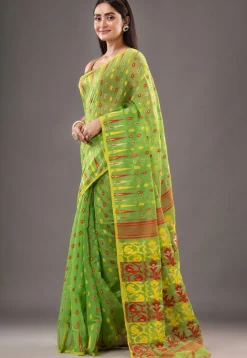 Jamdani Cotton Silk Saree in Green