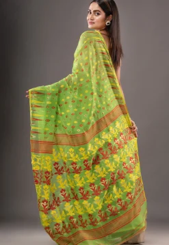 Jamdani Cotton Silk Saree in Green