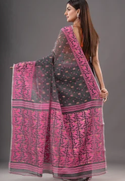 Jamdani Cotton Silk Saree in Grey
