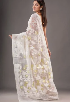 Jamdani Cotton Silk Saree in White