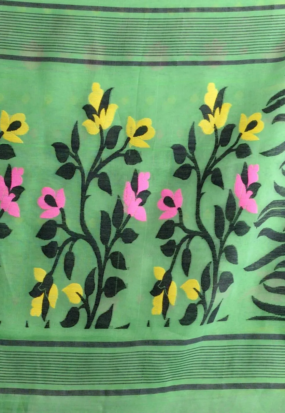 Jamdani Cotton Silk Saree in Pastel Green