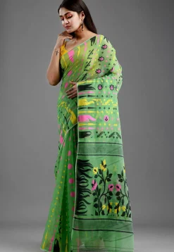 Jamdani Cotton Silk Saree in Pastel Green