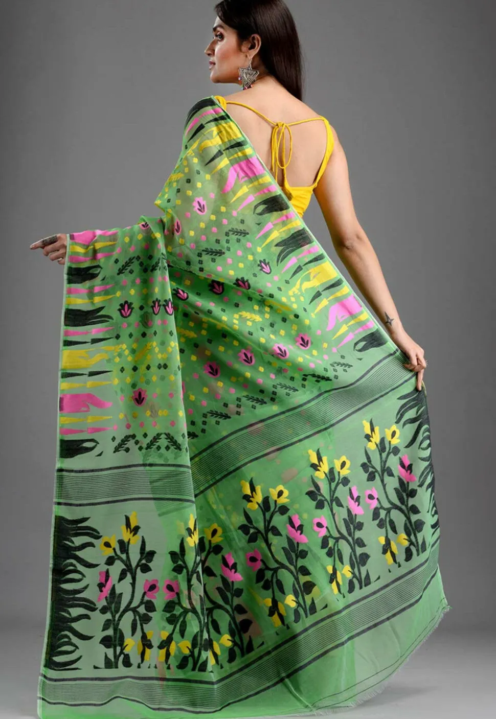 Jamdani Cotton Silk Saree in Pastel Green
