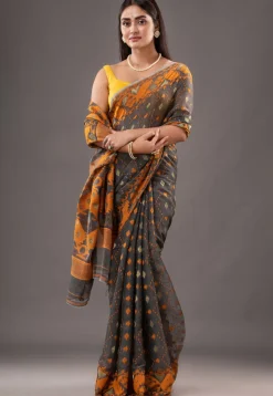 Jamdani Cotton Silk Saree in Grey