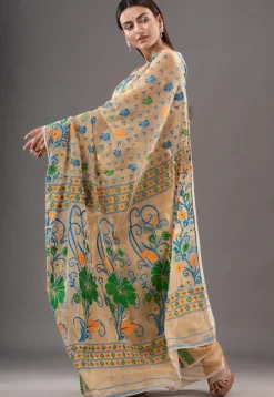 Jamdani Cotton Silk Saree in Beige