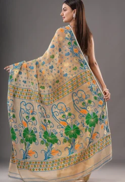 Jamdani Cotton Silk Saree in Beige