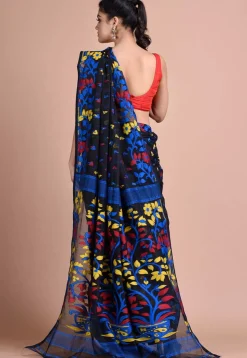 Jamdani Cotton Silk Saree in Black