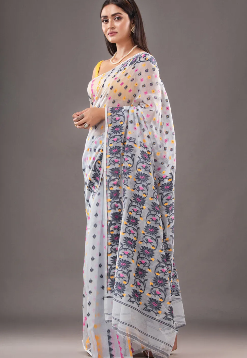 Jamdani Cotton Silk Saree in Off White