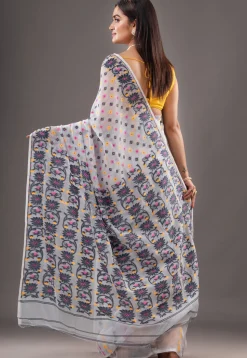 Jamdani Cotton Silk Saree in Off White
