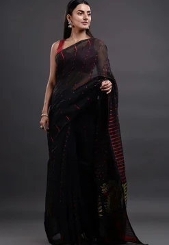 Jamdani Cotton Silk Saree in Black