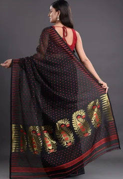Jamdani Cotton Silk Saree in Black