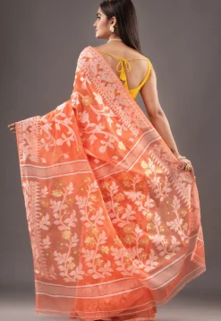 Jamdani Cotton Silk Saree in Orange